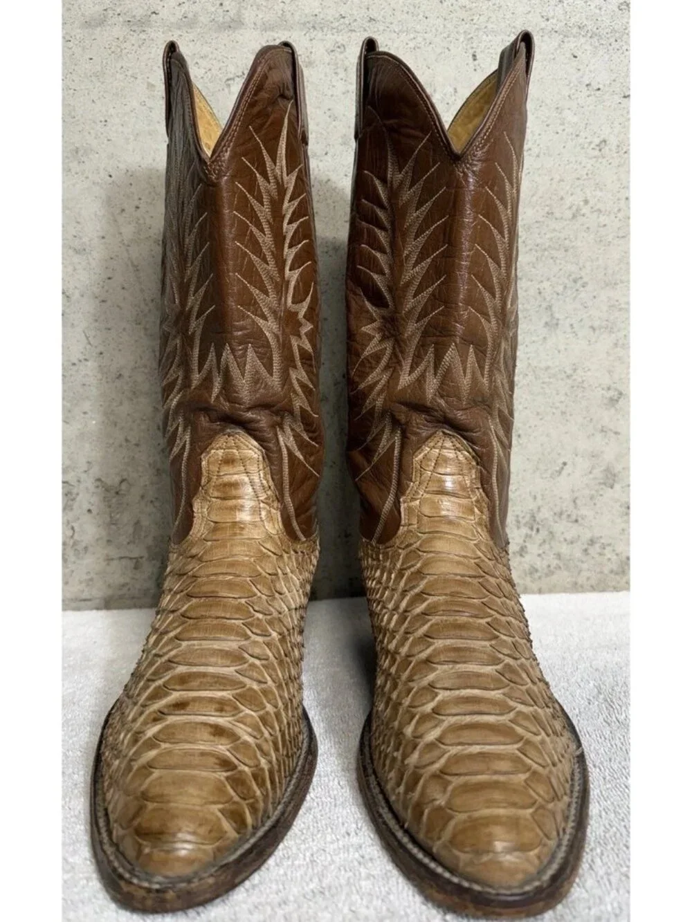 Vintage Nocona 2717C Natural Python Snakeskin Cowboy Boots Men’s 8.5 D USA